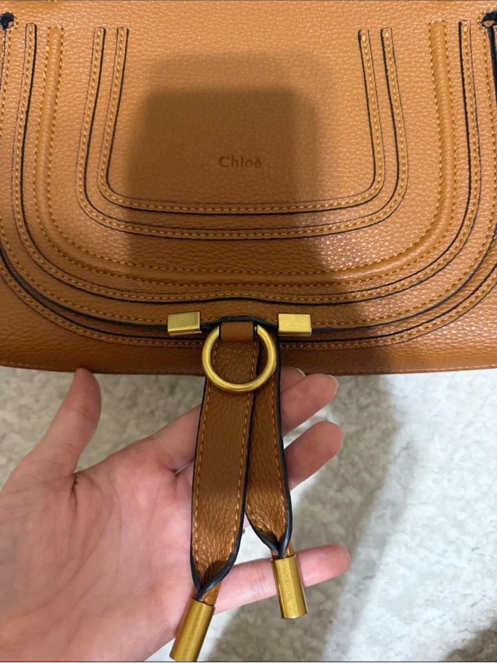 Chloe Marcie Leather Satchel Bag in Tan